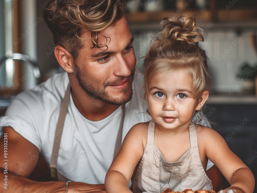 Father and young daughter baking together in the kitchen Father and young daughter baking together in the kitchen
