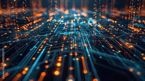 Abstract digital dot line particle data background connecting technology concept.