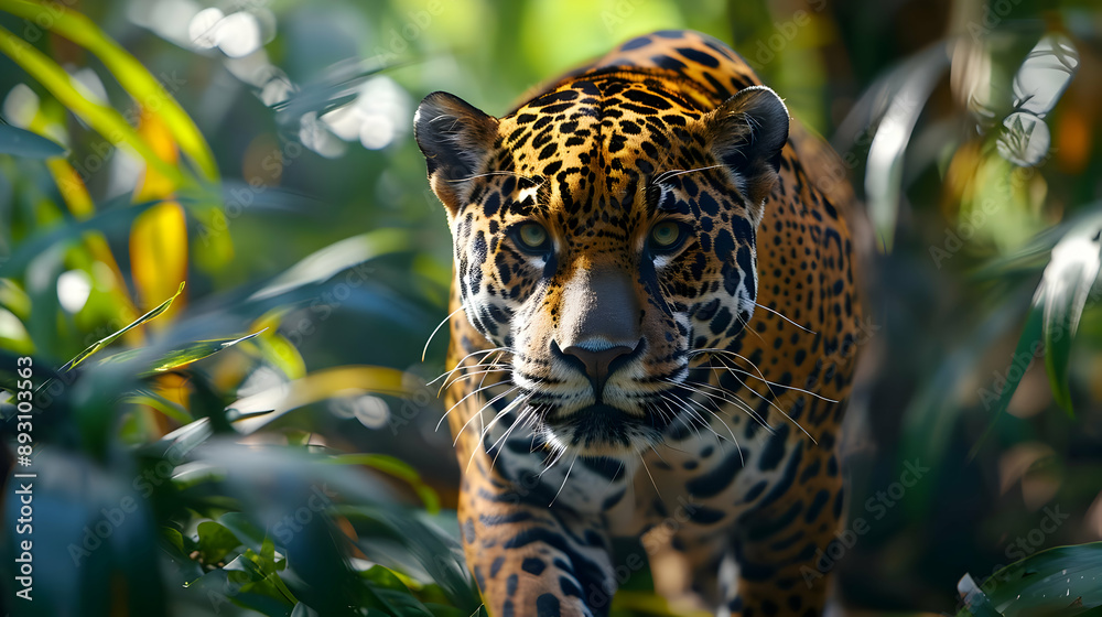 Close-up of an illustration of a Jaguar in the forest Close-up of an illustration of a Jaguar in the forest