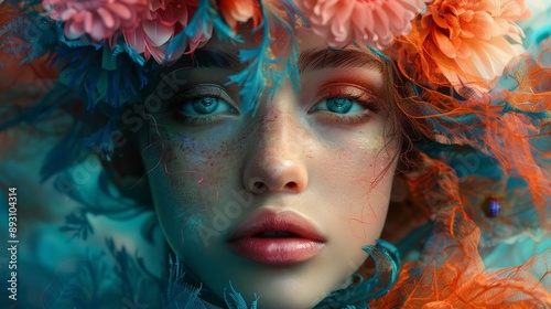 Creative Surreal Portrait with Vibrant Contrasts and Fantastical Details photo