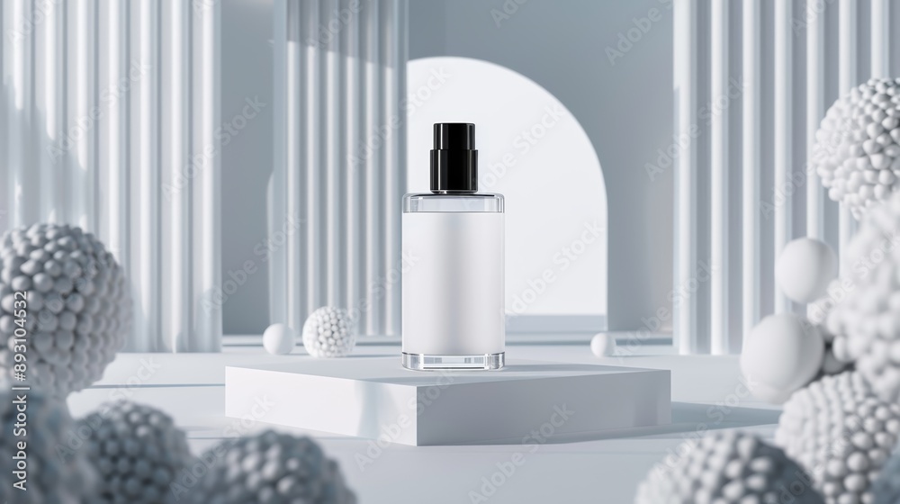 Minimalist Cosmetic Bottle on Pedestal Minimalist Cosmetic Bottle on Pedestal