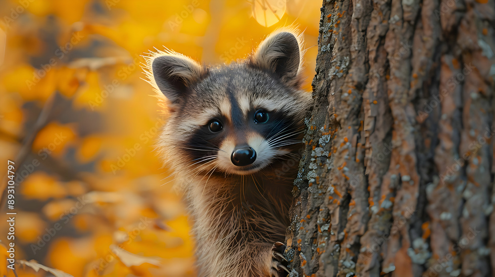 Illustration of a Raccoon peeking through a Tree Illustration of a Raccoon peeking through a Tree