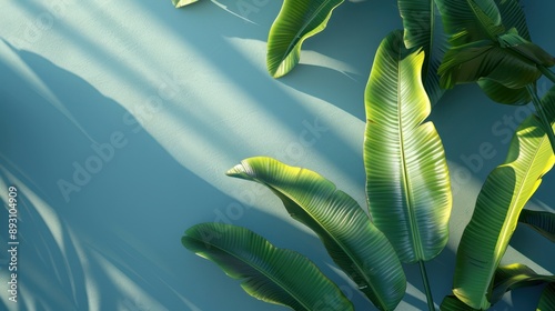 Event poster design, LOHAS, health, sustainable development, nature, minimalism, blank space, C4D rendering, Banana leaves.