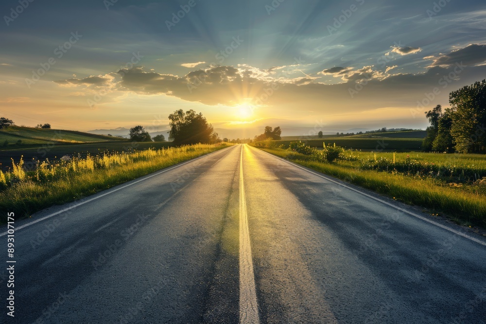 Fototapeta premium Empty Road Leading to Sunset.