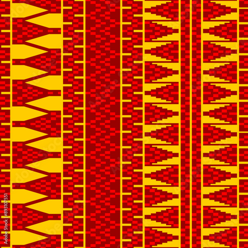 Seamless Geometrical weaving pattern of waterfall on Red and Gold Color Scheme