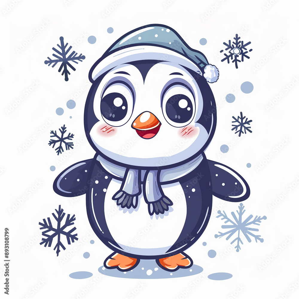 A cute penguin with a snowflake designs for Print on Demand (POD) on a white background. A cute penguin with a snowflake designs for Print on Demand (POD) on a white background.
