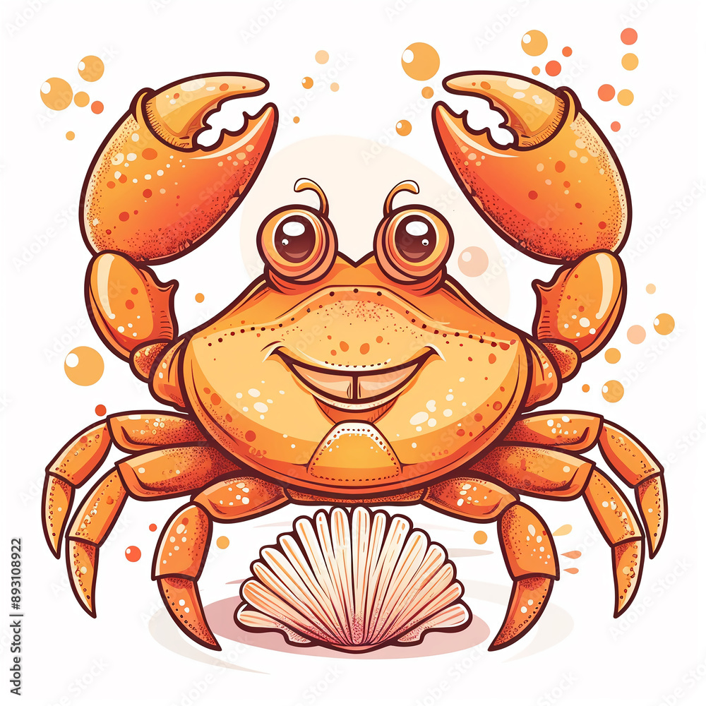 A friendly crab with a seashell designs for Print on Demand (POD) on a white background. A friendly crab with a seashell designs for Print on Demand (POD) on a white background.