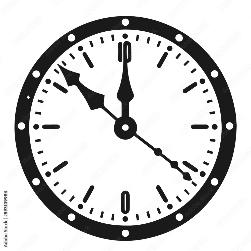 Clean black and white vector silhouette of a Clock logotype on white background Clean black and white vector silhouette of a Clock logotype on white background