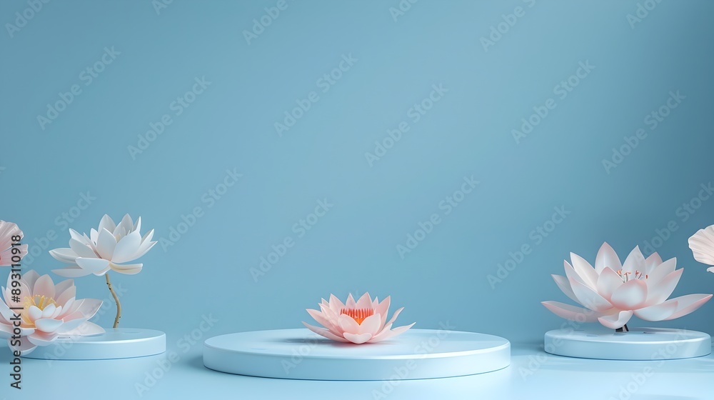 Beautiful Lotus Flowers Floating on Tranquil Pond in Natural Zen Ambience Beautiful Lotus Flowers Floating on Tranquil Pond in Natural Zen Ambience