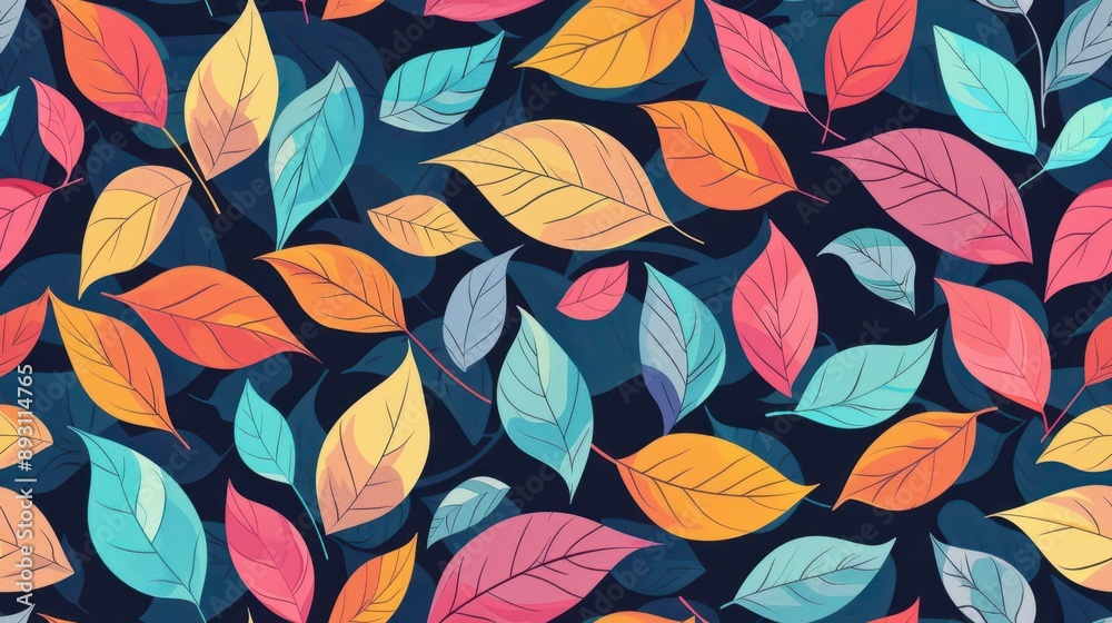 Vibrant autumn leaves seamless pattern with colorful foliage on a dark background, creating a bold and seasonal design. Vibrant autumn leaves seamless pattern with colorful foliage on a dark background, creating a bold and seasonal design.