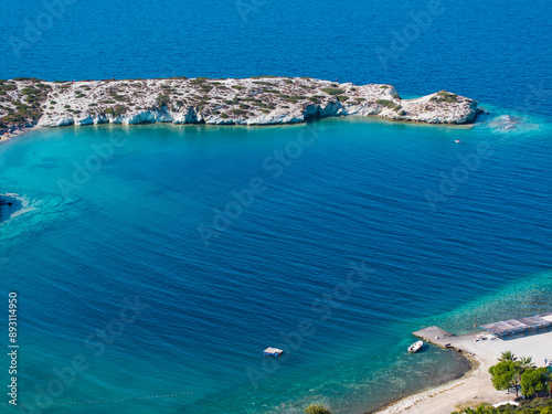 Turquoise Aegean Sea Beach Drone Photo, Foca İzmir, Turkiye (Turkey) photo