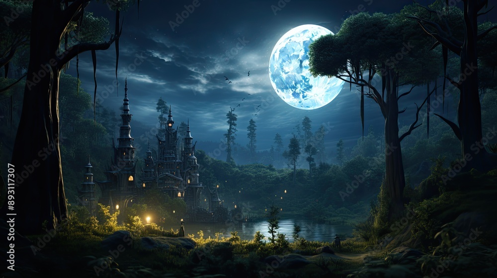 A beautiful image of the moon and the stars. The moon is in the center of the image and is surrounded by a series of crescent moons A beautiful image of the moon and the stars. The moon is in the center of the image and is surrounded by a series of crescent moons
