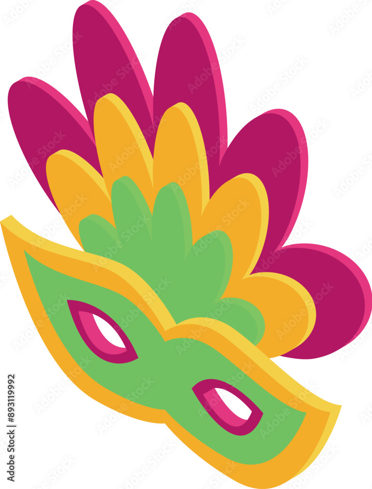 Green carnival mask with big colorful feathers, perfect for celebrating carnival Green carnival mask with big colorful feathers, perfect for celebrating carnival