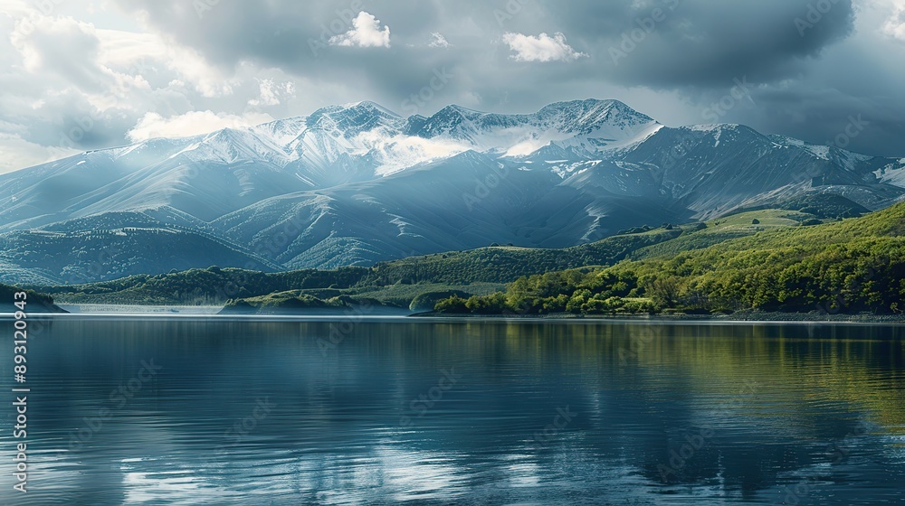 Beautiful mountain range with a large body of water in the foreground. Image of nature. good view. copy space for text. Beautiful mountain range with a large body of water in the foreground. Image of nature. good view. copy space for text.