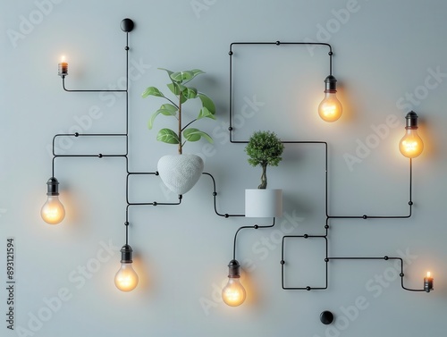 Conceptual flow of ideas and influence elements, professional layout, spacious copy space