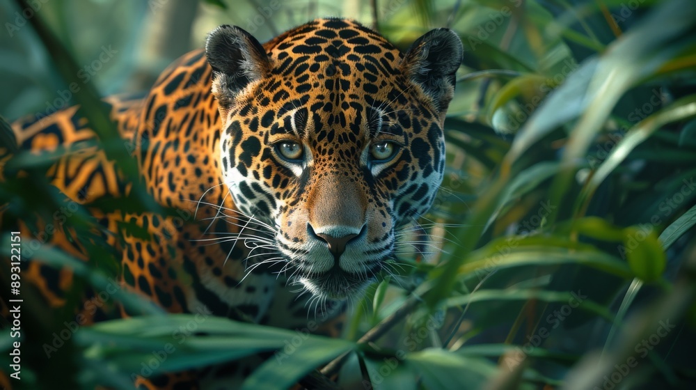 A Close up of a Jaguar in the Jungle Looking at the Camera - Generative AI A Close up of a Jaguar in the Jungle Looking at the Camera - Generative AI