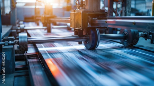 High-speed printing press in an industrial setting