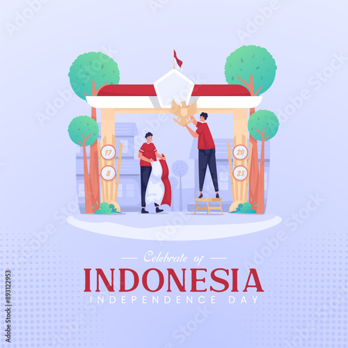 Decorating gate celebrate Indonesia Independence Day vector illustration photo