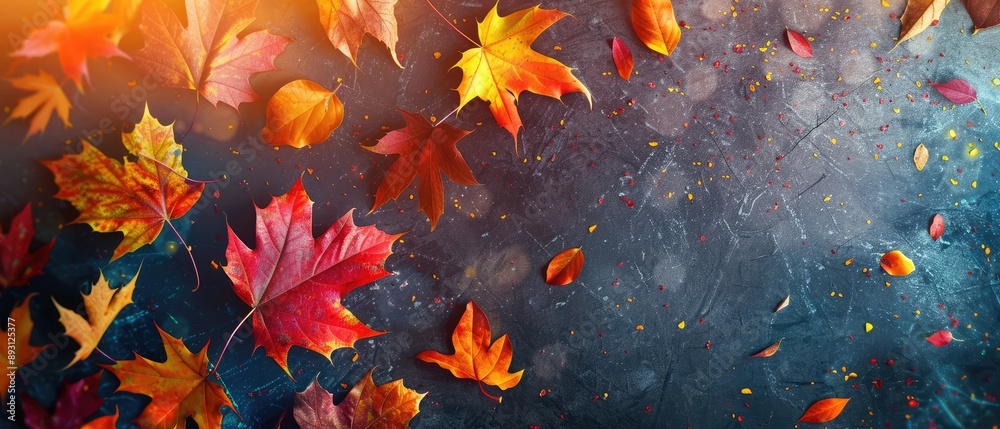 Autumn Leaves Scattered on a Dark Background Autumn Leaves Scattered on a Dark Background