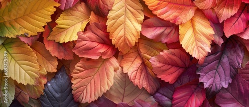 Wallpaper Mural Autumnal Tapestry of Crimson and Gold: A Close-Up of Vibrant Leaves Torontodigital.ca