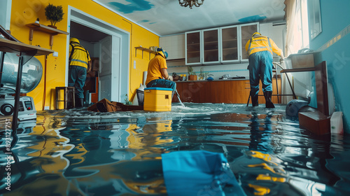 Restoration Work in Flooded Room: Water Extraction and Damage Repair