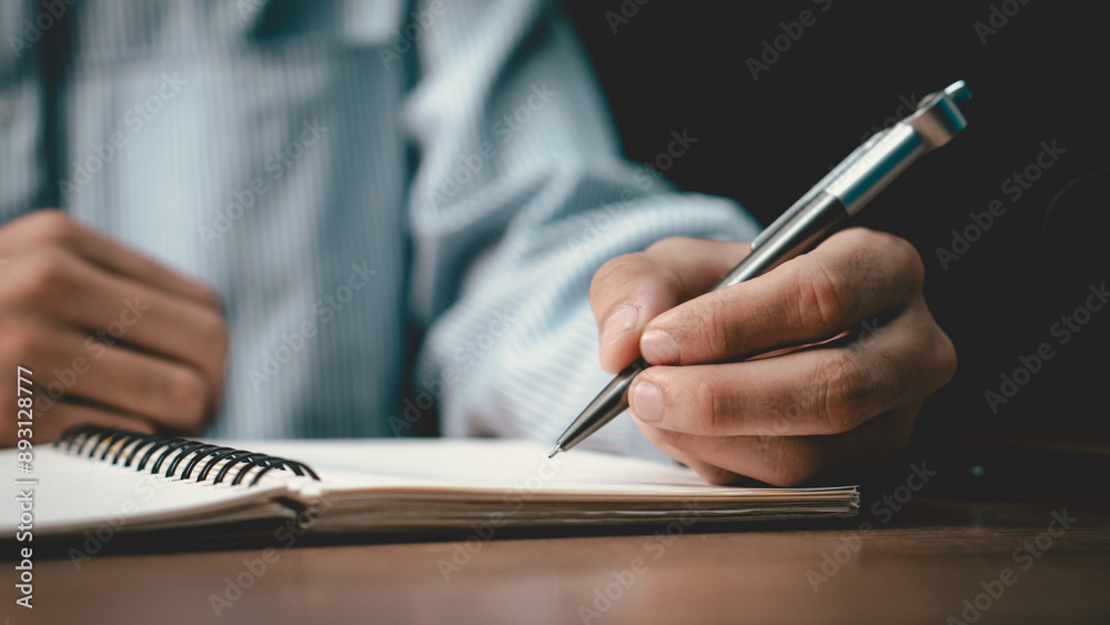 Male hand taking notes on the notepad. businessman working at work table, checklist writing planning investigate enthusiastic concept. focus on man hand holding pen, putting signature at official pape Male hand taking notes on the notepad. businessman working at work table, checklist writing planning investigate enthusiastic concept. focus on man hand holding pen, putting signature at official pape