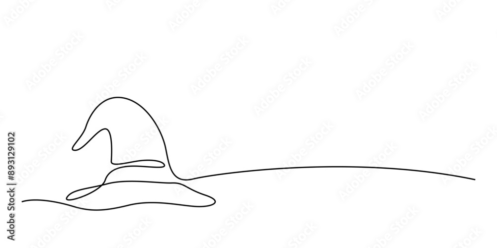 Continuous line drawing witch's hat , Black and white vector minimalist illustration of halloween concept minimalism one hand drawn sketch spooky theme Continuous line drawing witch's hat , Black and white vector minimalist illustration of halloween concept minimalism one hand drawn sketch spooky theme