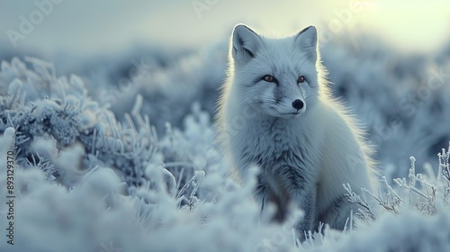 A Close up of a White Fox Sitting in a Field of Snow and Grass - Generative AI