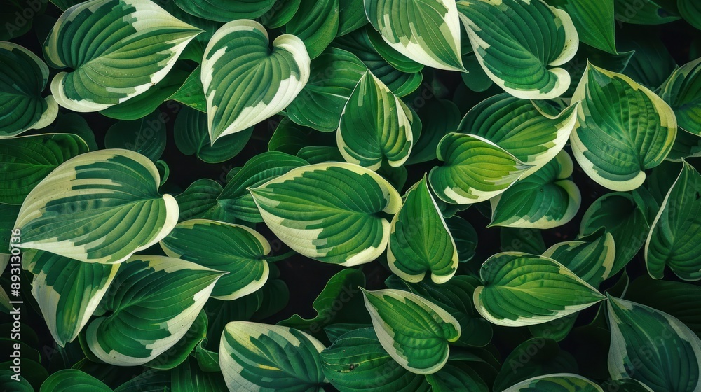 Fototapeta premium Close up view of Green and white leaves Abstract natural texture. Nature background. Ai generated image
