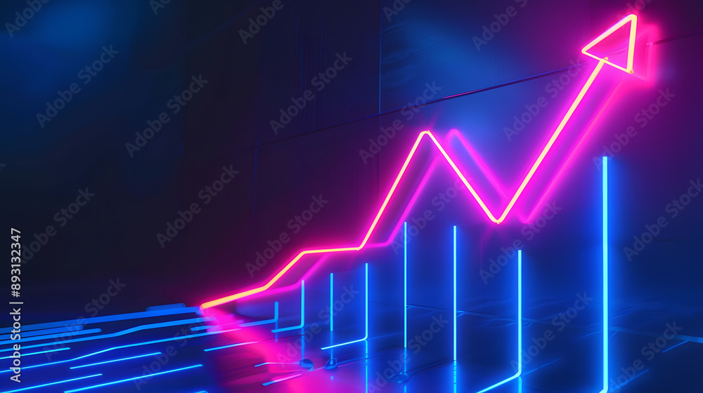 Fototapeta premium Financial Growth Chart with Arrow Showing Market Success and Crisis Trends in 3D Illustration.