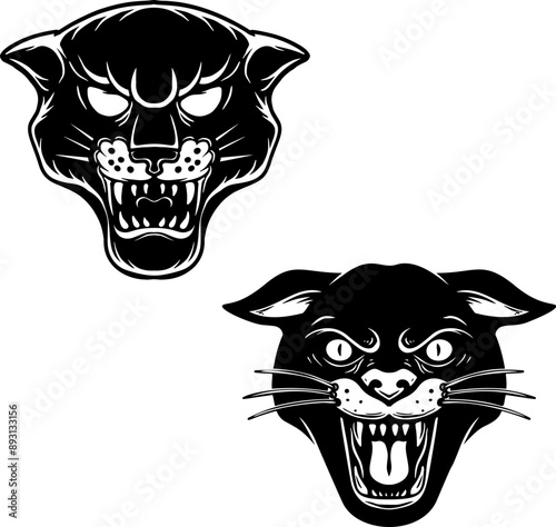 Illustration of panther head. Design element for logo, label, sign, poster.Vector illustration