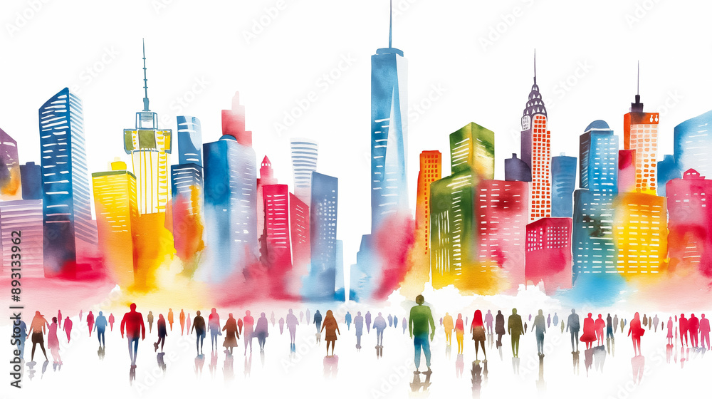 Obraz premium Watercolor art of Times Square in New York vibrant and bustling isolated on white 