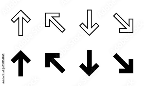 Up and down arrow icon set in generic design. Upward and downward sign symbol
