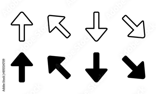 Upward and downward arrow icon set in generic design. Up and down direction sign symbol