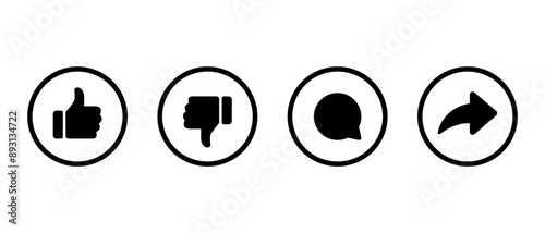 Like, dislike, comment, and share icon on circle line
