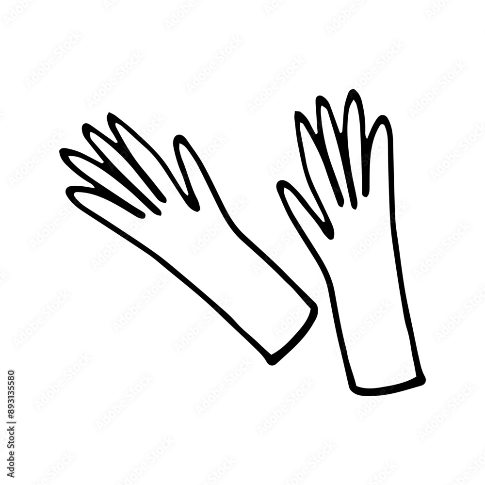 Obraz premium household rubber gloves hand drawn in doodle style. minimalistic simple illustration.