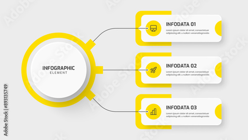 Business Central Circle Infographic Template with Yellow Color Circle Label 3 Option and Icon