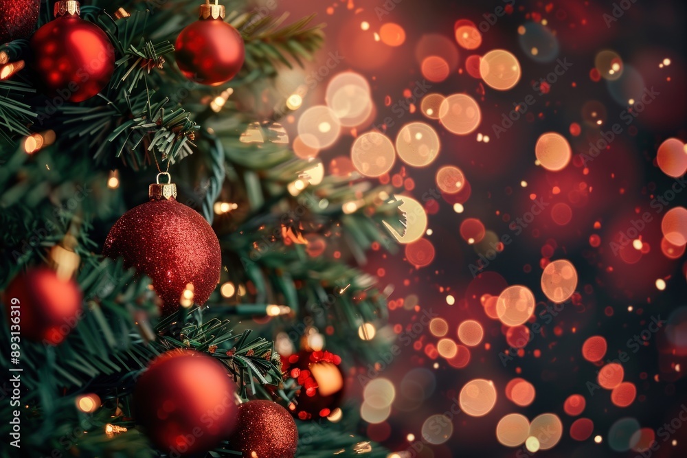 Close-up of a Christmas Tree with Ornaments and Lights Close-up of a Christmas Tree with Ornaments and Lights