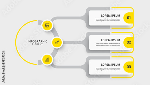 Business Central Circle Infographic Template with Yellow Color Circle Label 3 Option and Icon for Presentation