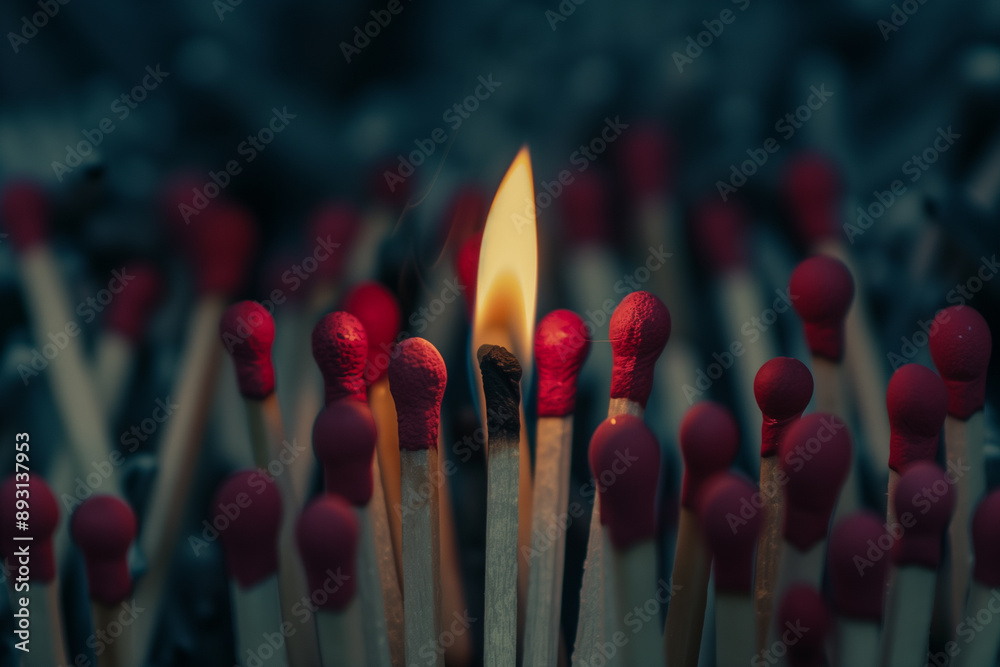 One lit match surrounded by unlit matches One lit match surrounded by unlit matches