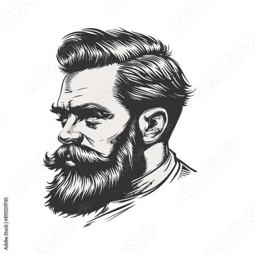 Man with neatly styled hair and thick beard ,barbershop symbol logo ,generative ai