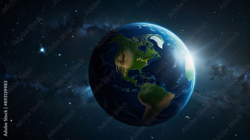 Fototapeta premium The Majestic Earth: Blue Oceans and Clouds Under a Starry Sky