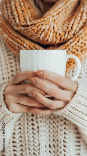 Fashion girl in a cozy autumn outfit, holding a book photo