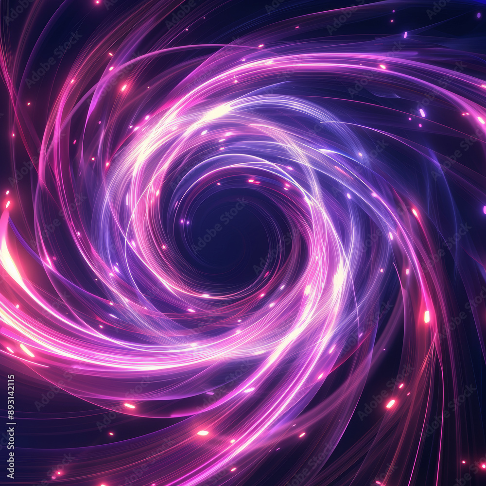 Colorful abstract background features twirling neon and electric lines that create a vibrant and mesmerizing effect. PNG vector shows light pink and purple lines forming a dynamic spiral.
