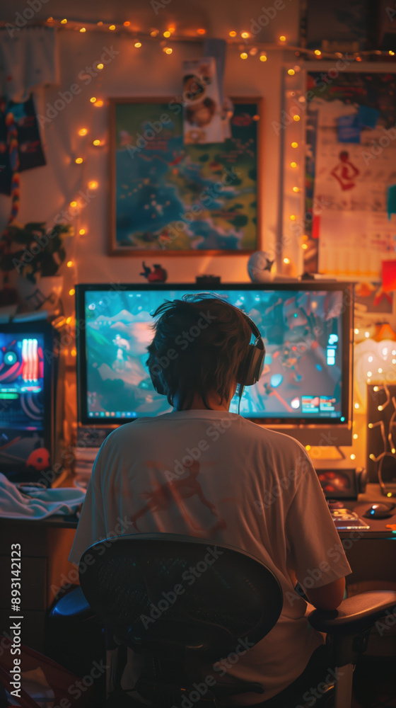 Detailed 3D Render of a Geeky Male Playing Video Games on a Computer Surrounded by a Cluttered Bedroom Detailed 3D Render of a Geeky Male Playing Video Games on a Computer Surrounded by a Cluttered Bedroom