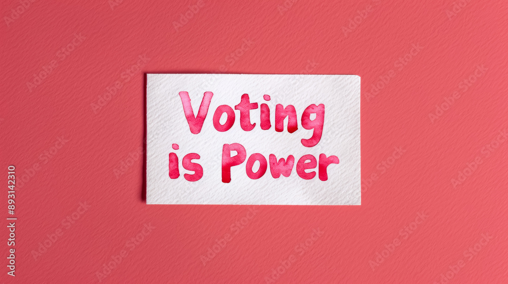 Watercolor text Voting is Power isolated on a solid magenta background 