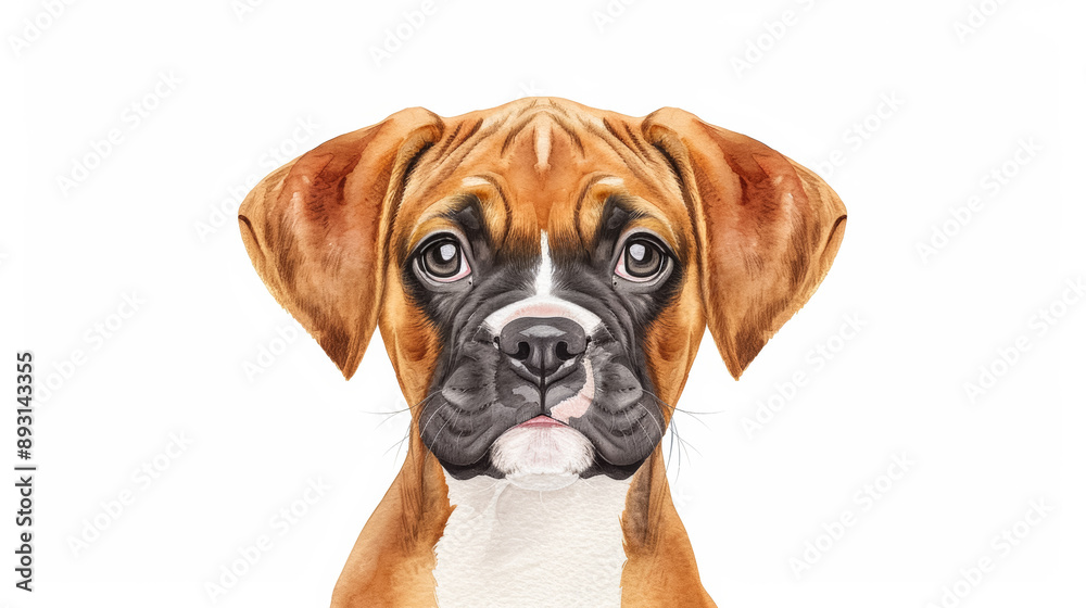 watercolor illustration of a boxer puppy isolated on a white background watercolor illustration of a boxer puppy isolated on a white background