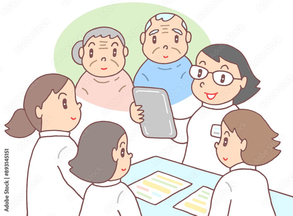 介護のイラスト - ナーススーテーション・訪問看護師・打ち合わせ・連絡事項 介護のイラスト - ナーススーテーション・訪問看護師・打ち合わせ・連絡事項