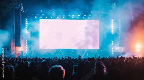 Concert Crowd Facing Large Screen.