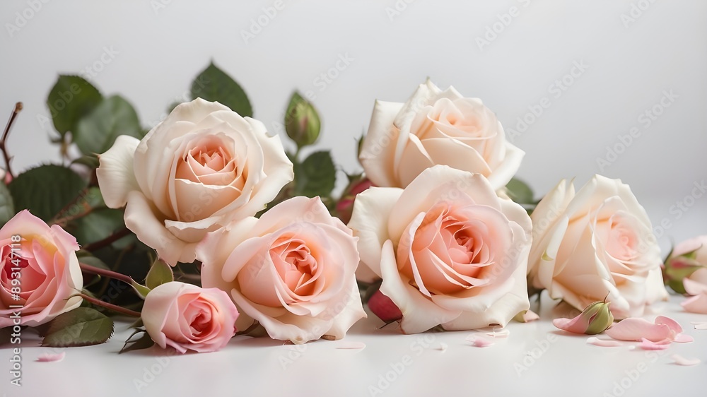 Beautiful Roses on a Pure White Background for Calm Mornings